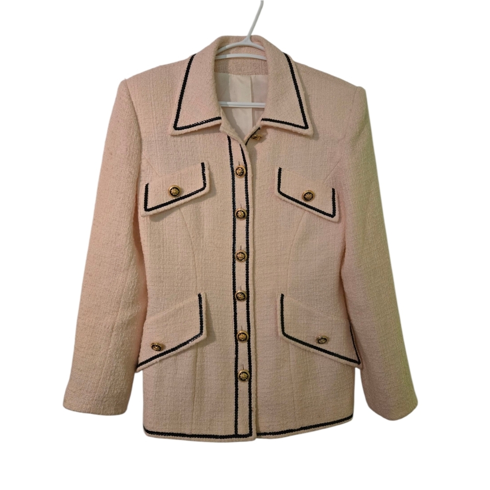 Blush Pink Tweed-Like Sequined Trim Blazer Size S